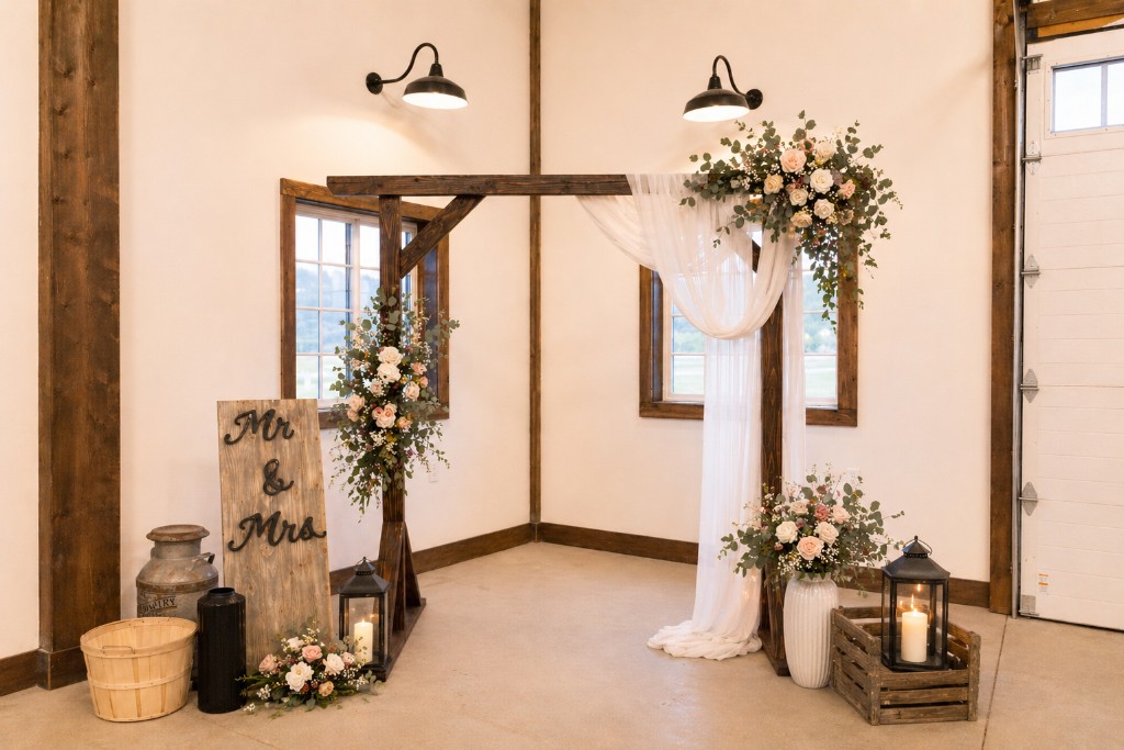 Ceremony arch and florals